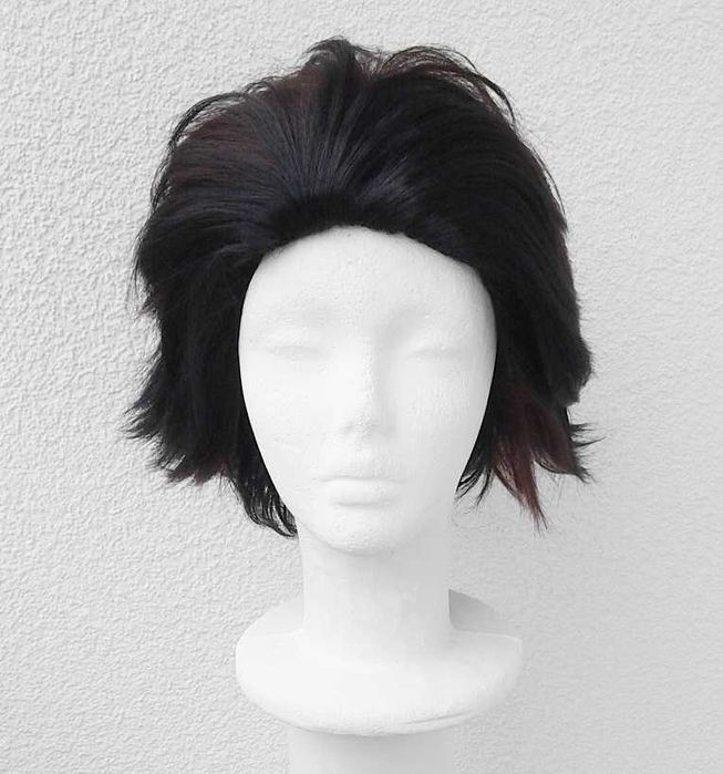 Tanjirou Kamado Demon Slayer cosplay wig peruka czerwona czarna krótka