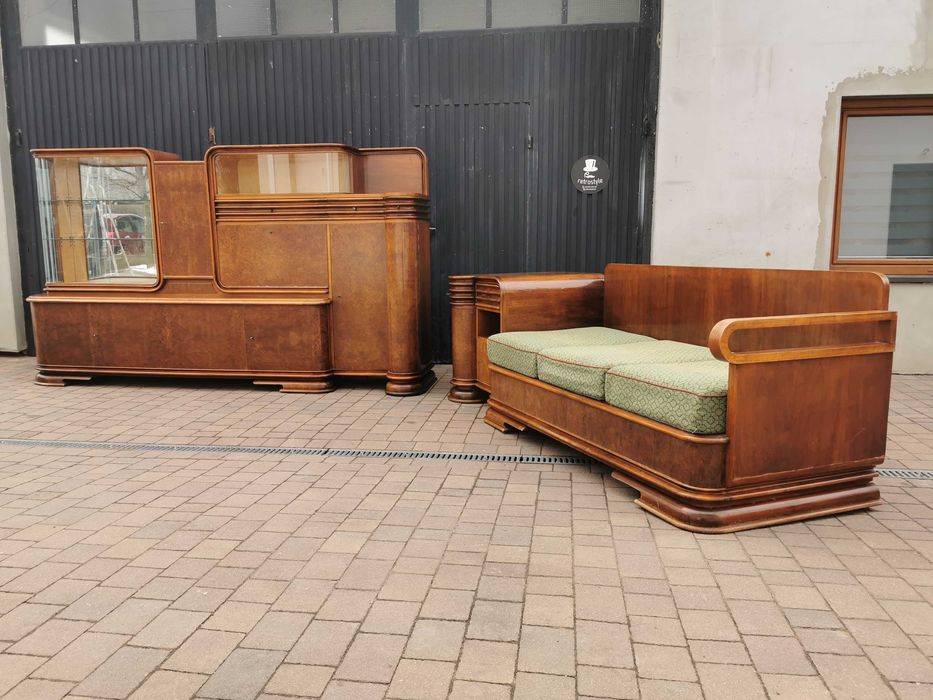Zestaw ART DECO. Kredens, bufet + sofa, kanapa - lata 30 XXw., RETRO