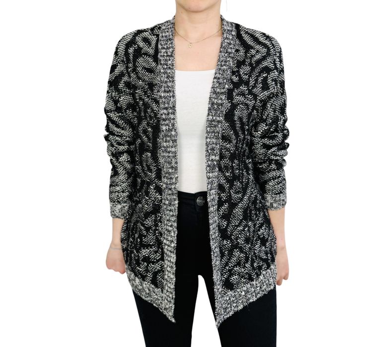 Czarno szary kardigan z geometrycznym wzorem L 40