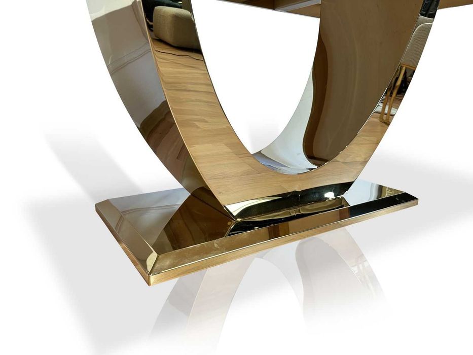 Stół Glamour T945 180x100cm, podstawa złota, blat biały efekt marmuru