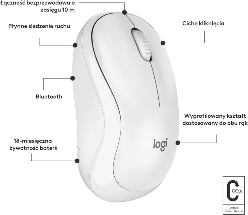 Logitech M240 SILENT Mysz Bezprzewodowa bluetooth Silent Cicha Biała