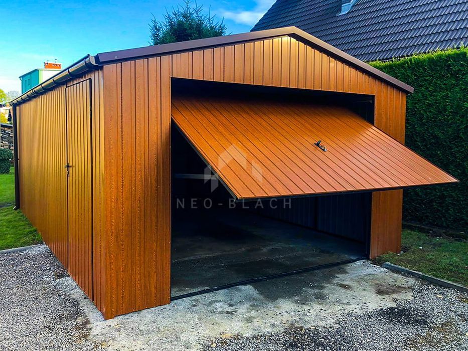 Garaż Blaszany 4X6M - Brama Drzwi Złoty Dąb Rynny Dwuspadowy Nb115