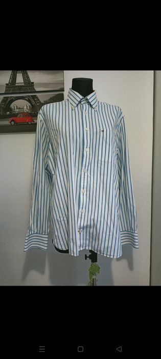 Koszula męska Tommy Hilfiger biała w paski TH  M 38 biała casual biuro