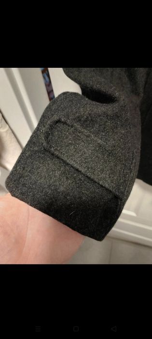 Krótki ciemny klasyczny płaszcz bosmanka z golfem Calvin Klein Wool we