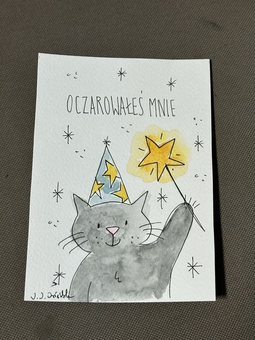Kartka okolicznościowa szary kot kociara miłość astrologia