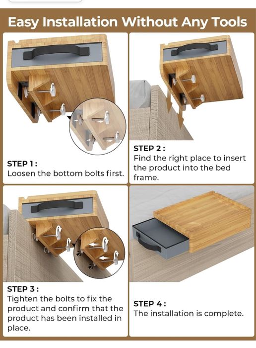 Organizer przy łóżku Bambusowy z szufladą