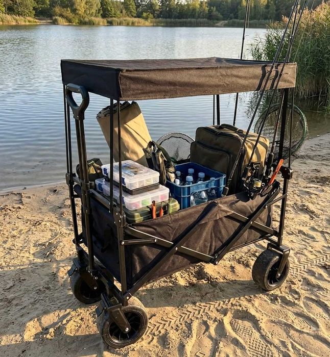 Nowy Wózek Wędkarski Transportowy Plażowy 200KG 150L Koła XXL z Dachem