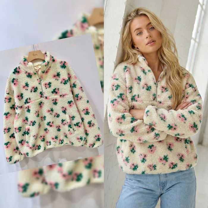 Bluza polar w kwiatki na suwak