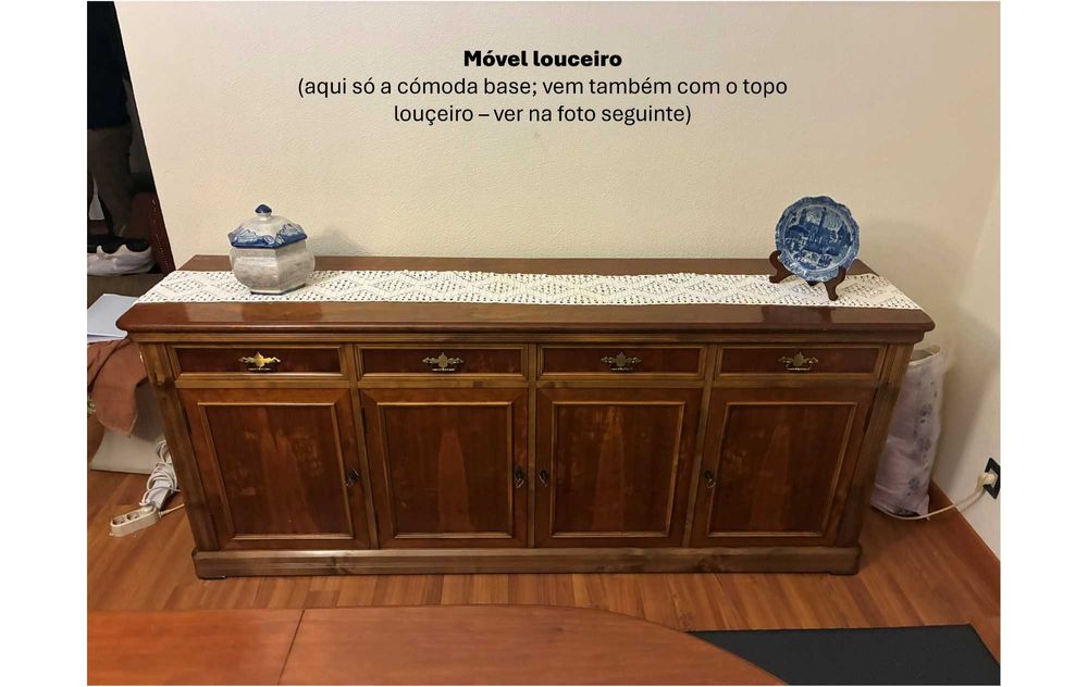 conjunto sala de jantar: mesa extensível, cadeiras, louçeiro, aparador