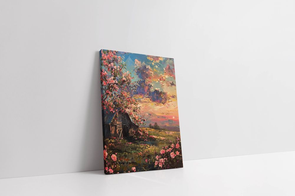 Obraz na płótnie Zachód Słońca nad Kwiatami 60x80 cm