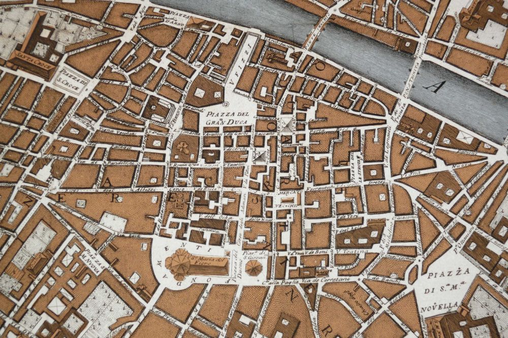Reprodução impressa de Mapa Antigo de Florencia - Italia 1847