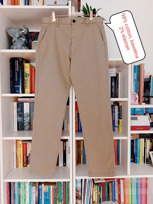 Spodnie chino, Next, W32, L31, popielaty brąz, 98% bawełna