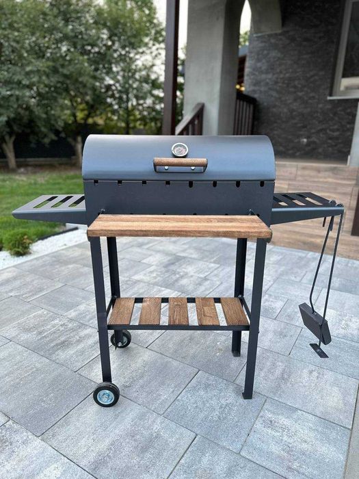 Стаціонарний мангал 4 мм з кришкою на 8 шампурів та термометром