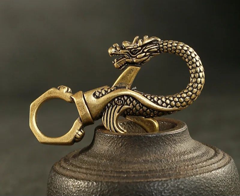 Карабін латунь Дракон Карабин Dragon для ключів брелок Риба Fish