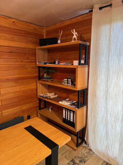 Ekskluzywny komplet mebli dębowych LOFT – stół 205 cm + regał + stolik