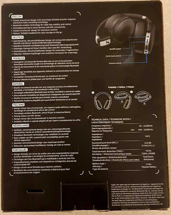 Auscultadores Sennheiser HD 4.50BTNC Wireless.