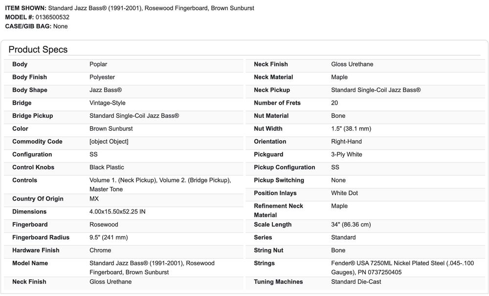 Fender Jazz Standard Sunburst MIM Made in Mexico