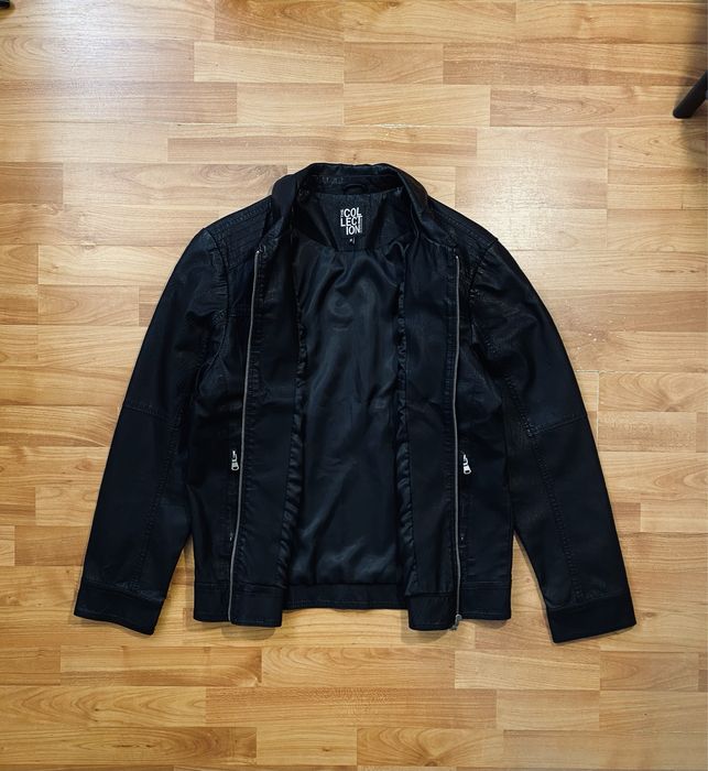 (М) Черная кожанная куртка Zara кожанка шкіряна куртка весенняя осіння