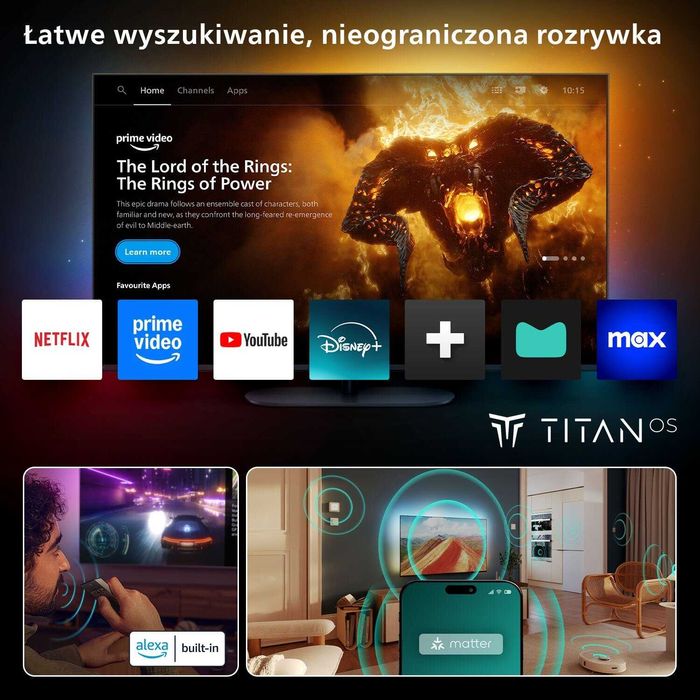 Nowy Philips QLED 3xambilight 75" 144Hz 4K Smart DVB-T2 75PUS9010 gw12