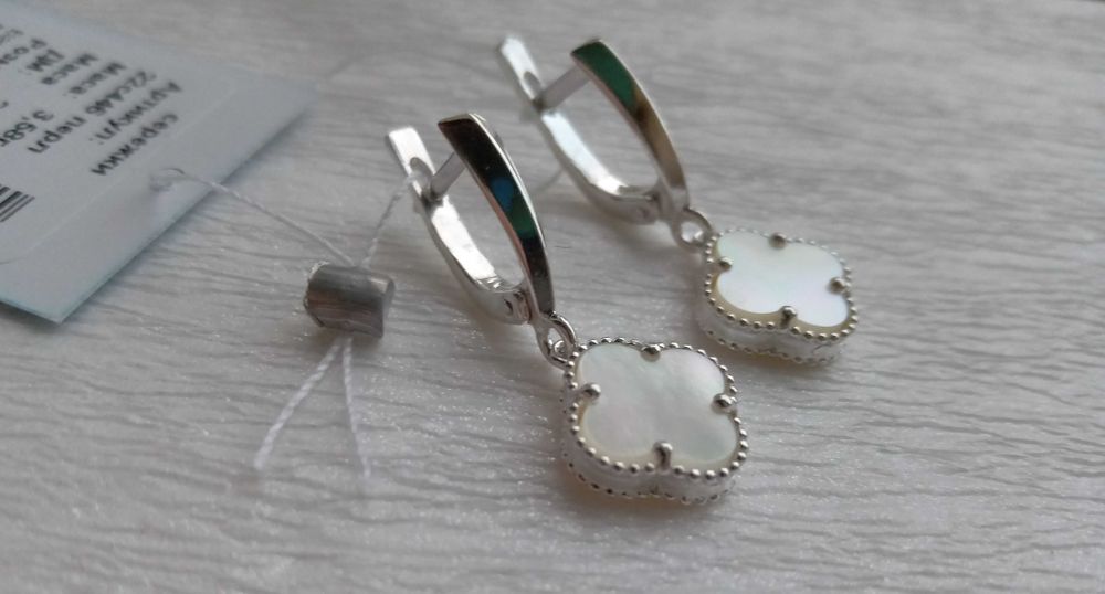 Срібний набір комплект Van Cleef Ван Кліф конюшина білий чорний онікс