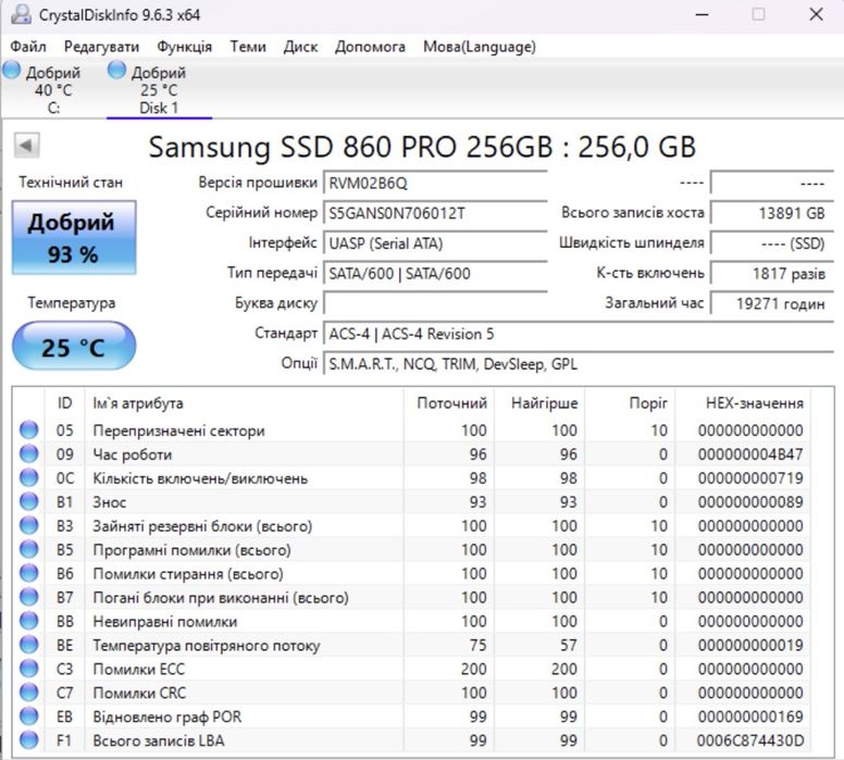 SSD Samsung 860 Pro 256 ГБ