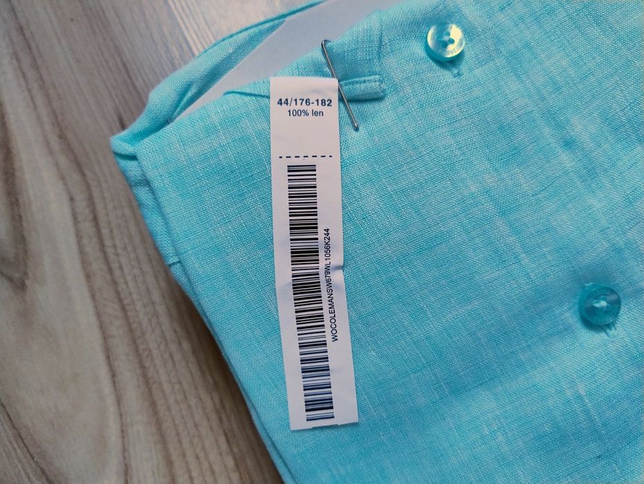 Koszula męska lniana Wólczanka 44/176-182 niebieska
