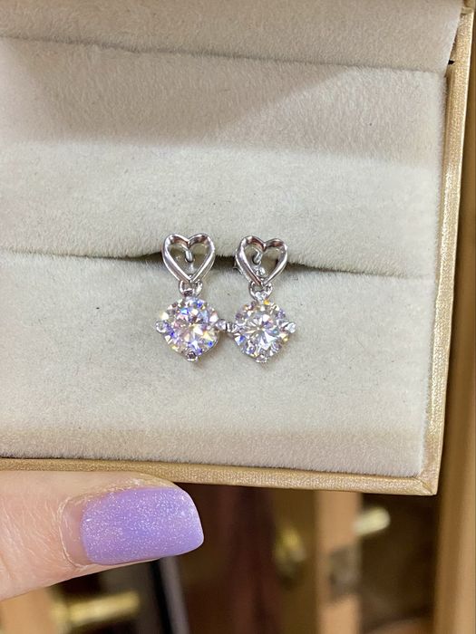 Срібні сережки з діамантами муасанітами 1ct+1ct. Сертифікат!