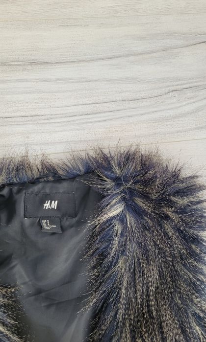 Kamizelka/bezrękawnik granatowo szary niezapinany futerko H&M