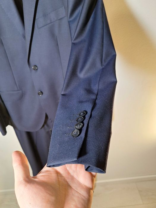 Garnitur Vistula 80% WEŁNA (L) Slim Granatowy Marynarka Spodnie Pasek