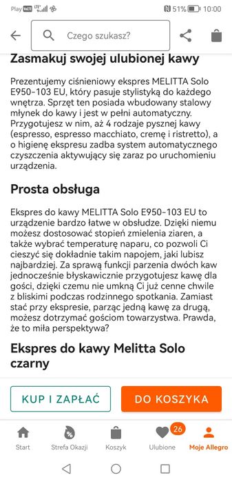 Ekspres do kawy Melitta Solo E950-201 stan bardzo dobry