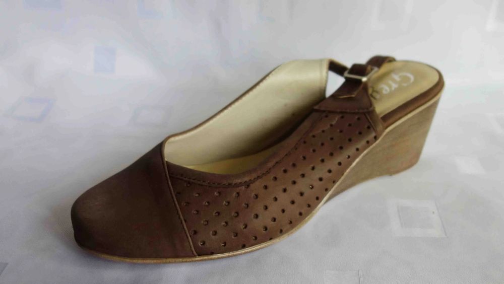 SKÓRZANE sandały damskie  brąz koturn  41