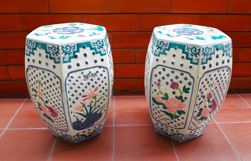 Par Bancos Jardim Cerâmica Chineses