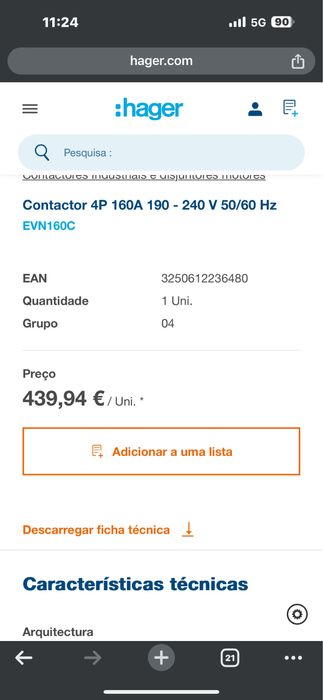 Contactor 4P 160A 190 - 240 V 50/60 Hz