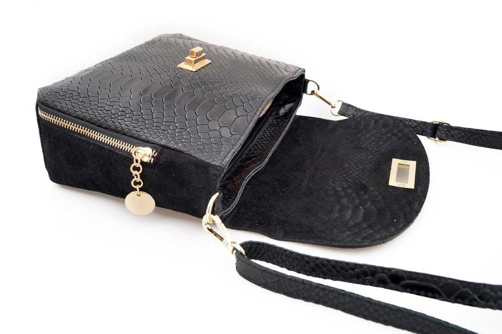 VERA PELLE torebka damska zamszowa listonoszka z paskiem V290 fuksja