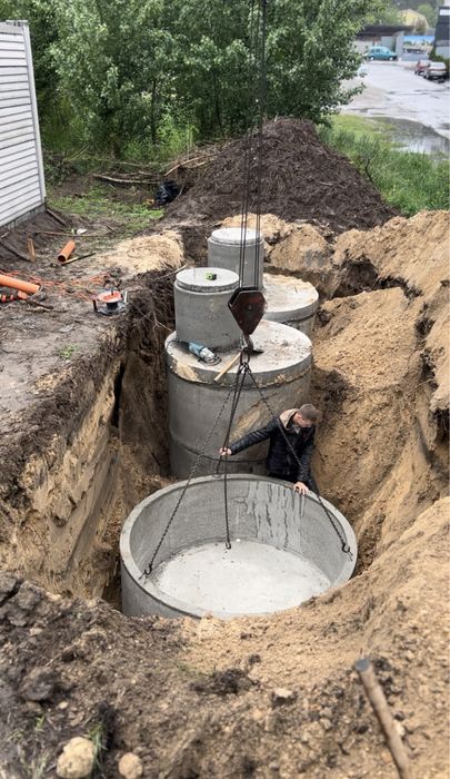 Септик под ключ.Каналізація,Вигрібна яма Копка траншей Кільця ж/б