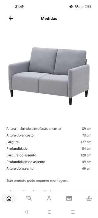 Sofá 2 lugares Cinzento