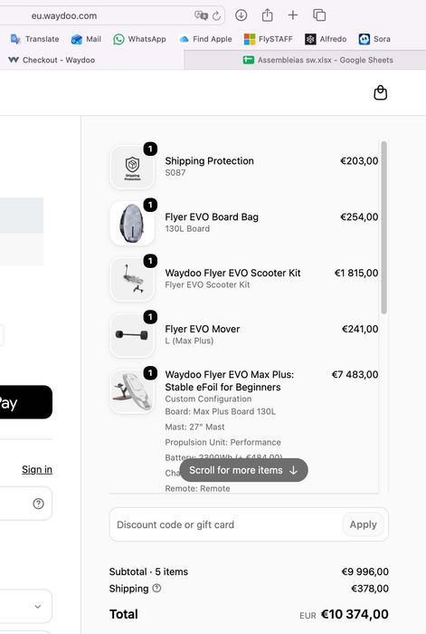 Prancha surf elétrica eFoil nova -   Waydoo (kit Scooter + full extras)  - desconto 2.000€