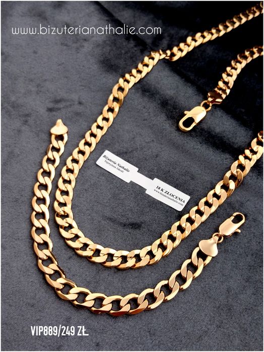 Złoty Pozłacany Komplet Biżuterii Łańcuszek Pancerka bransoletka Gwara