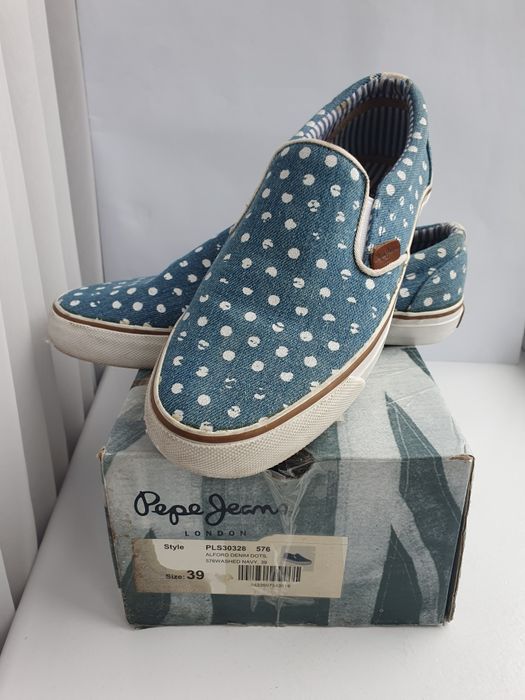 Слипоны Pepe Jeans Лондон, голубые в горошек, р.39 как в Экко
