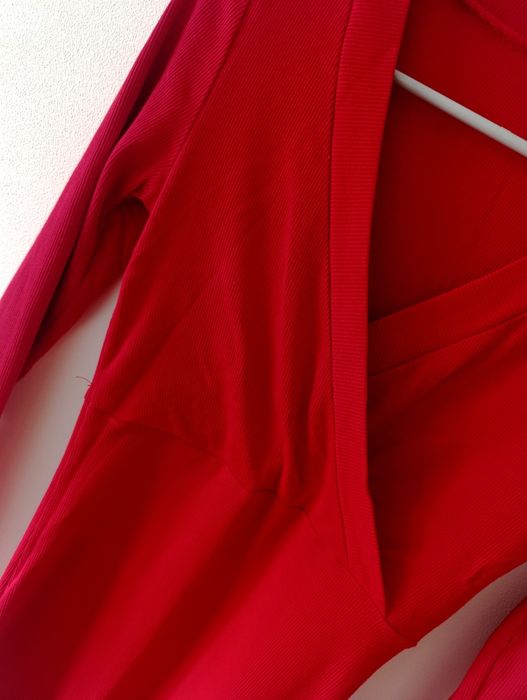 Damska czerwona seksowna sukienka, czerwona, dekolt V, Small Size, S,M