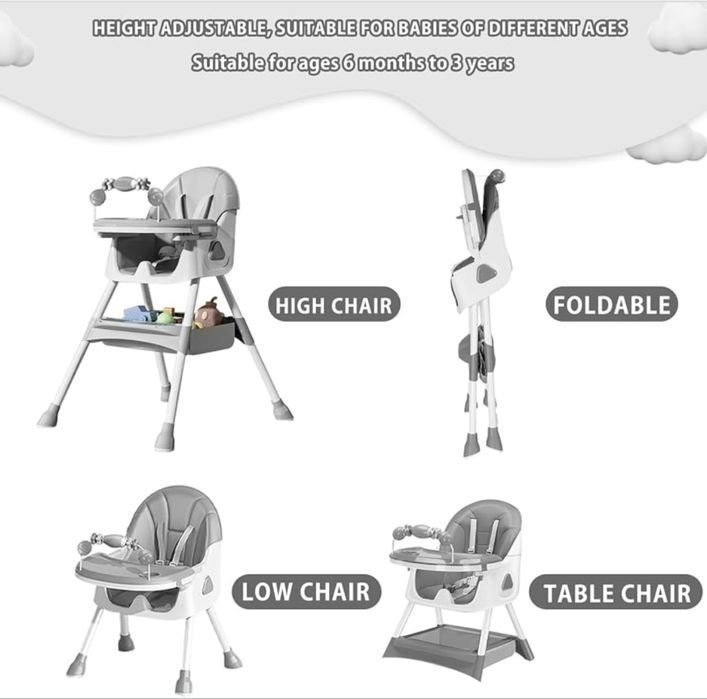 Krzesełko do karmienia UBRAVOO 3 w 1, składane, przenośne