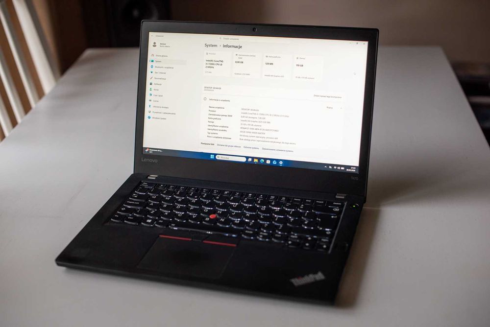 Lenovo T470 i5-7gen, 8GB ram, 128NVME, Full HD IPS, podświetlana klawiatura