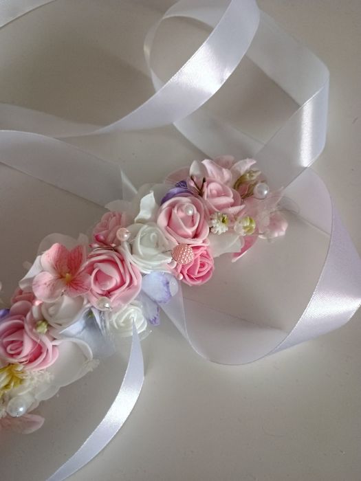 Pasek komunia różowy perły