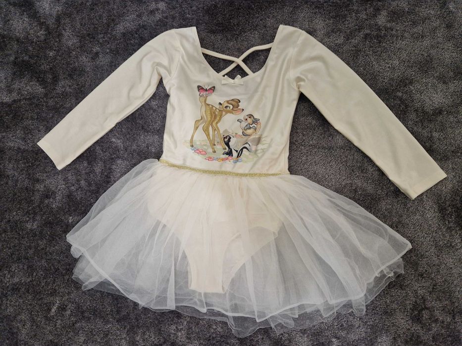 Strój komplet Disney na balet body bolerko buty baletki 5-6 lat