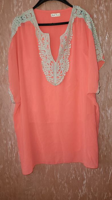 Парео туника шифон с ажурною вязкой кружевом XL