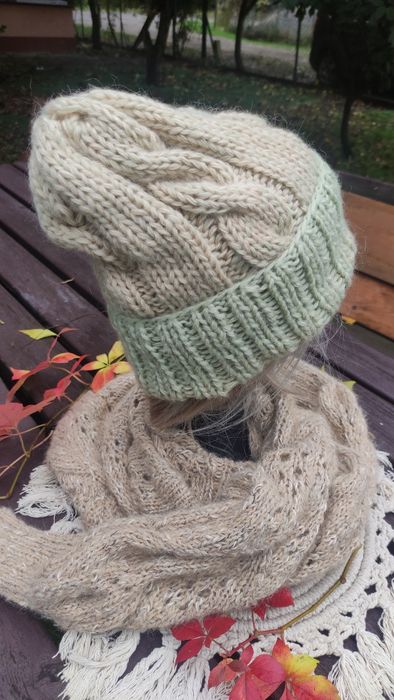 Puszysta ciepła czapka, gradient, ręcznie robiona, rękodzieło |wełna merino, akryl