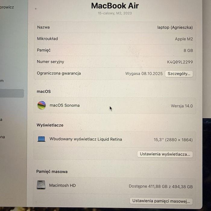 MACBOOK AIR M2 15-cali. Czarny