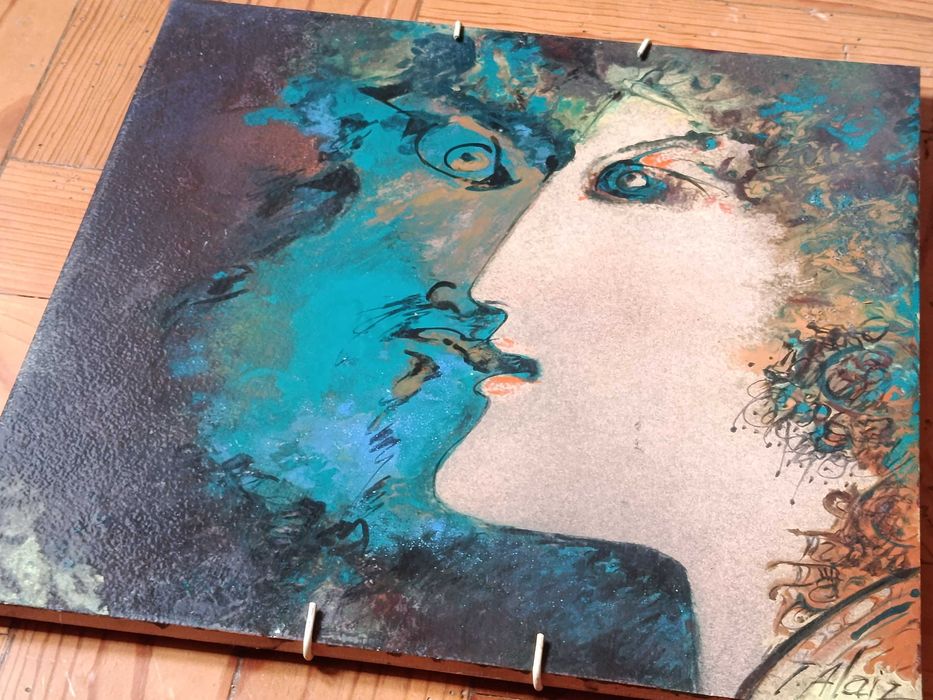 Pintura original assinada em azulejo 30x30cm