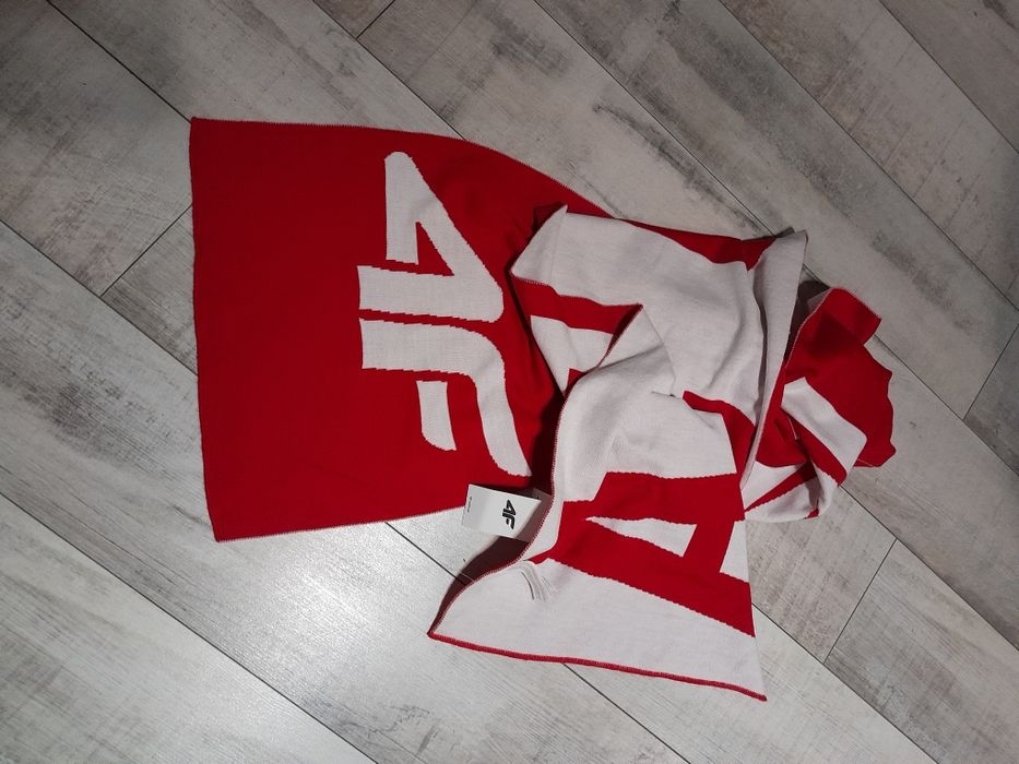 Szalik jesień zima czerwony biały 4f nowy akryl długi 3m