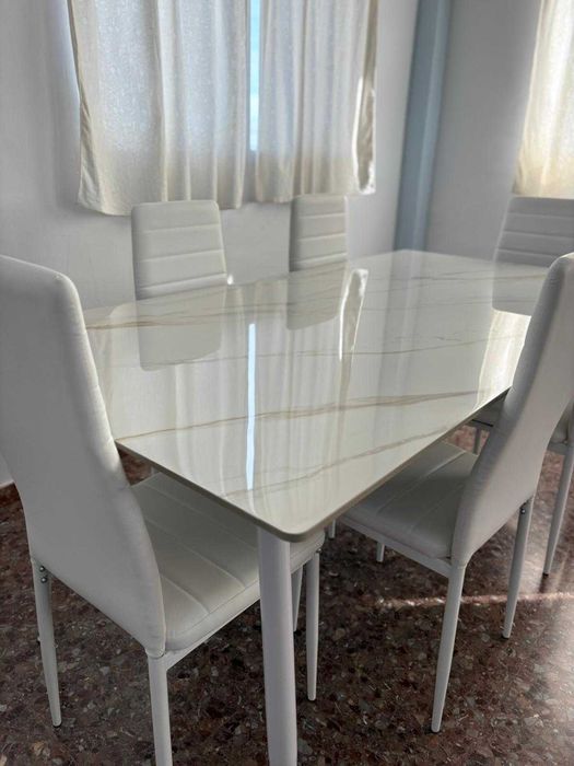 mesa em vidro + 6 cadeiras - envio gratis